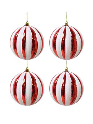 Yılbaşı Topu Dilim Desenli Dekoratif Çam Ağacı Süsü Kırmızı Beyaz 12 cm 4lü Set
