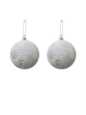 Yılbaşı Topu Gümüş Örgü Desenli Lüks Çam Ağacı Süsü Beyaz 8 cm 3lü