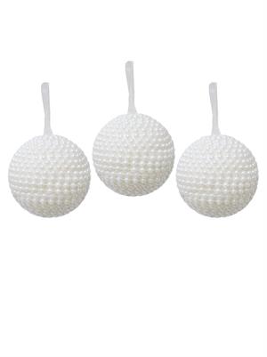 Yılbaşı Topu İnci Kaplama Çam Ağacı Süsü Beyaz 8 cm 3lü