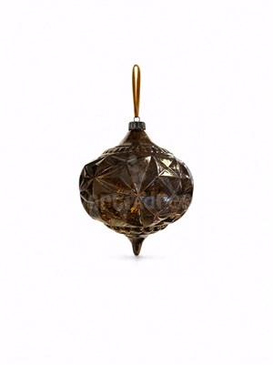 Yılbaşı Topu Kahverengi Cam Görünümlü – Geometrik Desen Vintage Çam Ağacı Süsü 18 cm