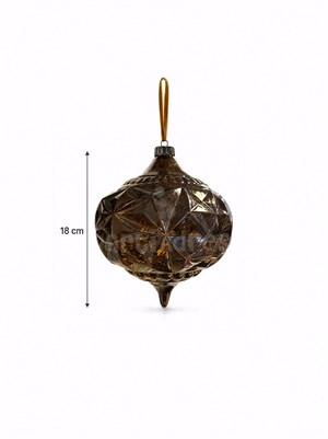Yılbaşı Topu Kahverengi Cam Görünümlü – Geometrik Desen Vintage Çam Ağacı Süsü 18 cm