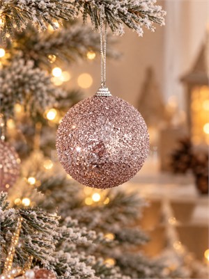 Yılbaşı Topu Kristal Doku Efektli 10 cm – Işıltılı Çam Ağacı Süsü Pembe 2li