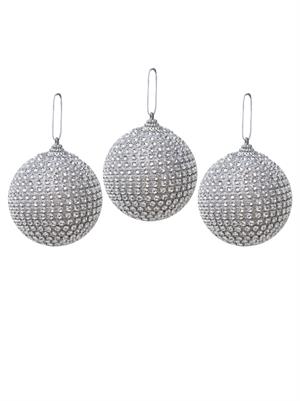 Yılbaşı Topu Kristal Taş Kaplama Çam Ağacı Süsü Gümüş 8 cm 3lü