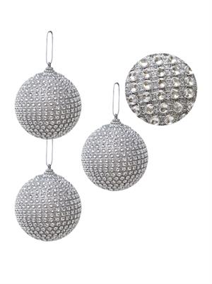Yılbaşı Topu Kristal Taş Kaplama Çam Ağacı Süsü Gümüş 8 cm 3lü