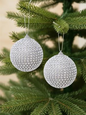 Yılbaşı Topu Kristal Taş Kaplama Çam Ağacı Süsü Gümüş 10 cm 2li