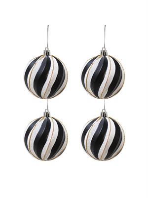 Yılbaşı Topu Spiral Desenli Dekoratif Çam Ağacı Süsü Siyah Beyaz 8 cm 4lü Set
