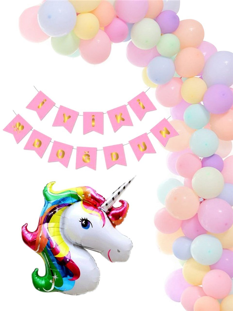 Unicorn Konseptli Doğum Günü Balon Seti Kız Çocuk Doğum Günü Dekorasyonu