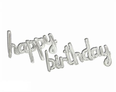 Happy Birthday El Yazısı Gümüş Folyo Balon