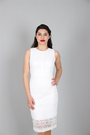 Kadın Beyaz Sırt Detaylı Dantel Kısa Abiye Elbise