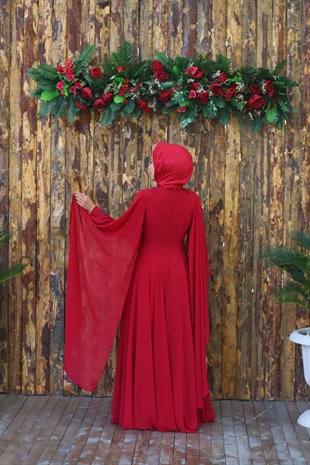 Kadın Pelerin Detaylı Tesettür Abiye Elbise