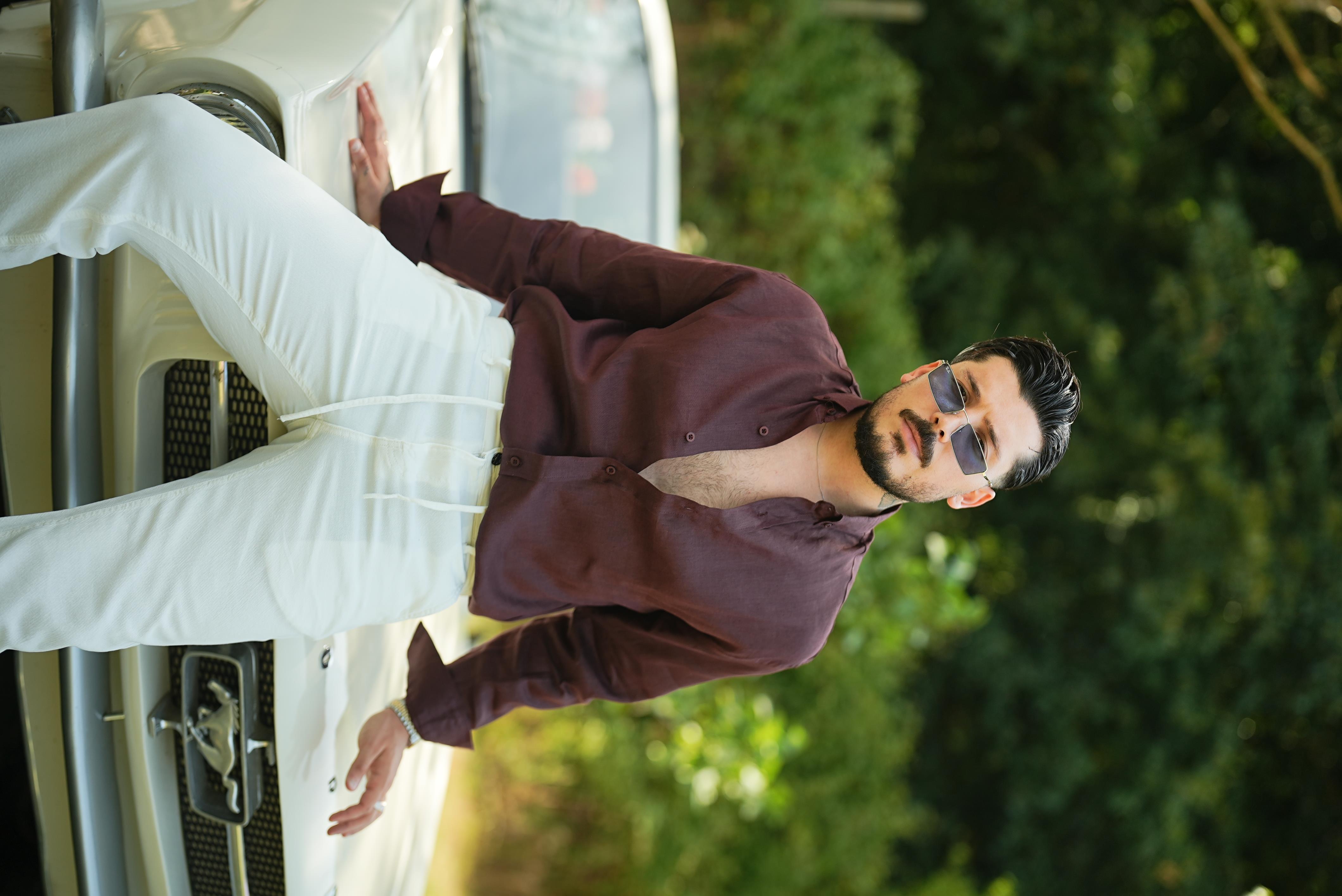 %100 Linen Oversize Gömlek Bordo