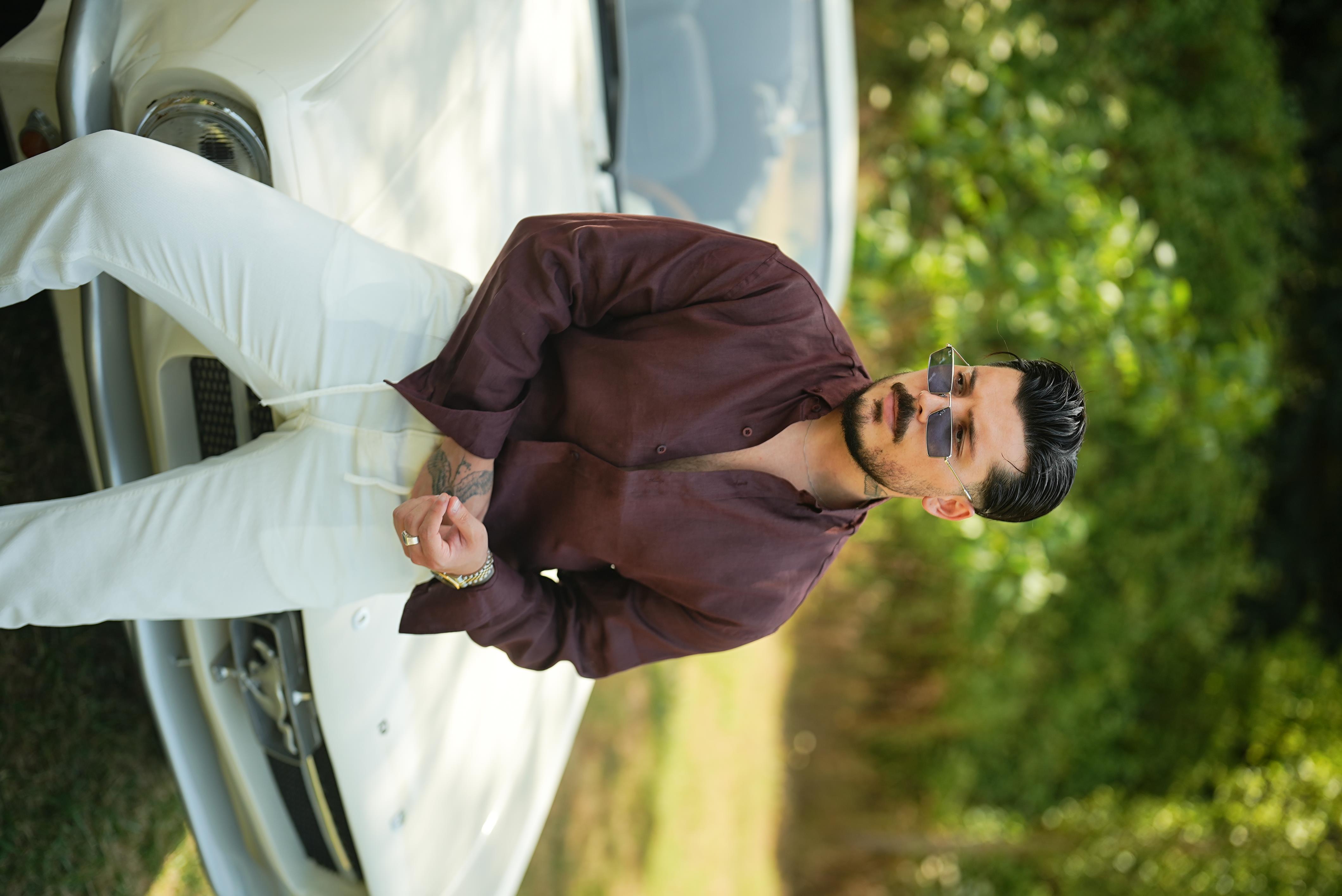 %100 Linen Oversize Gömlek Bordo