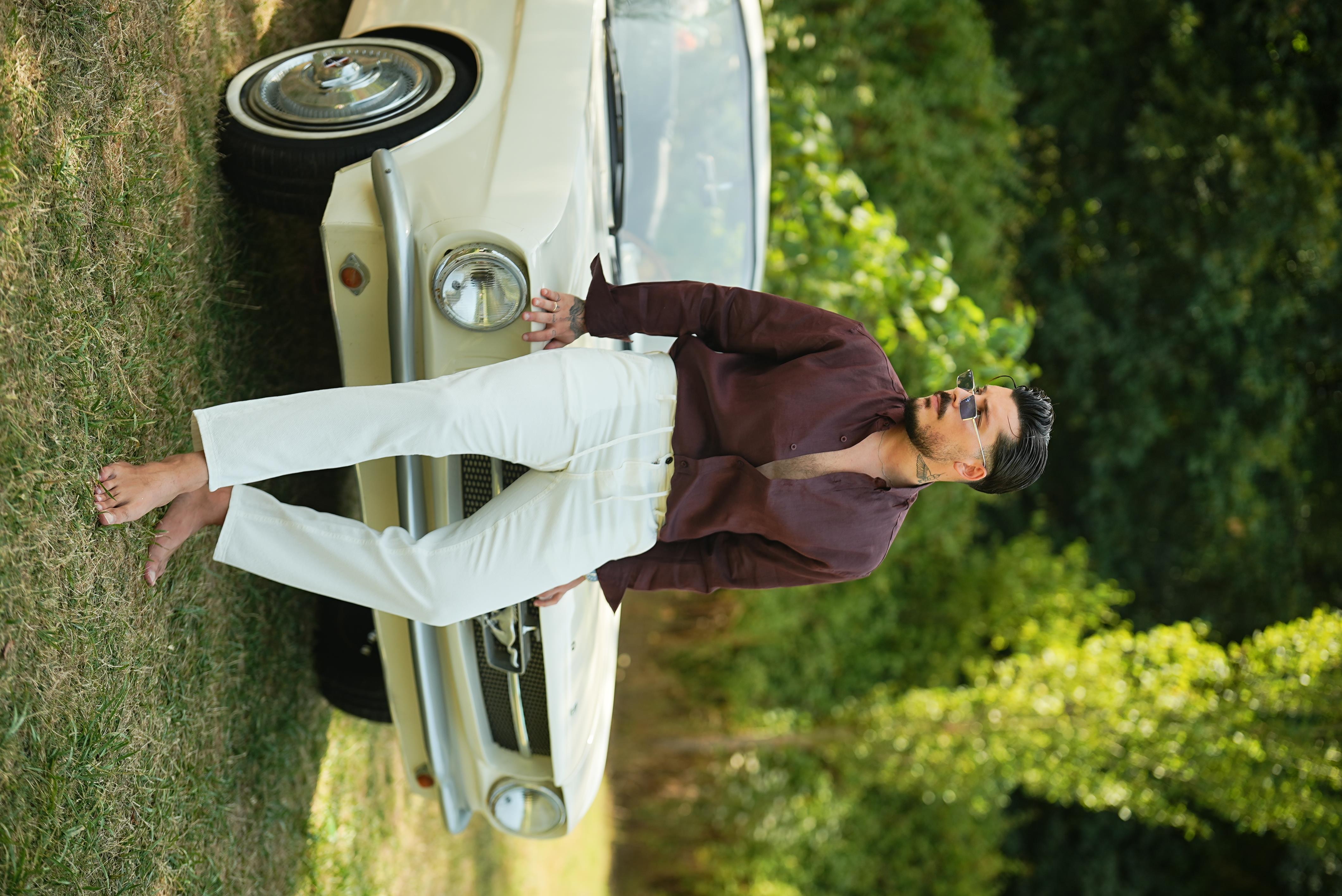 %100 Linen Oversize Gömlek Bordo