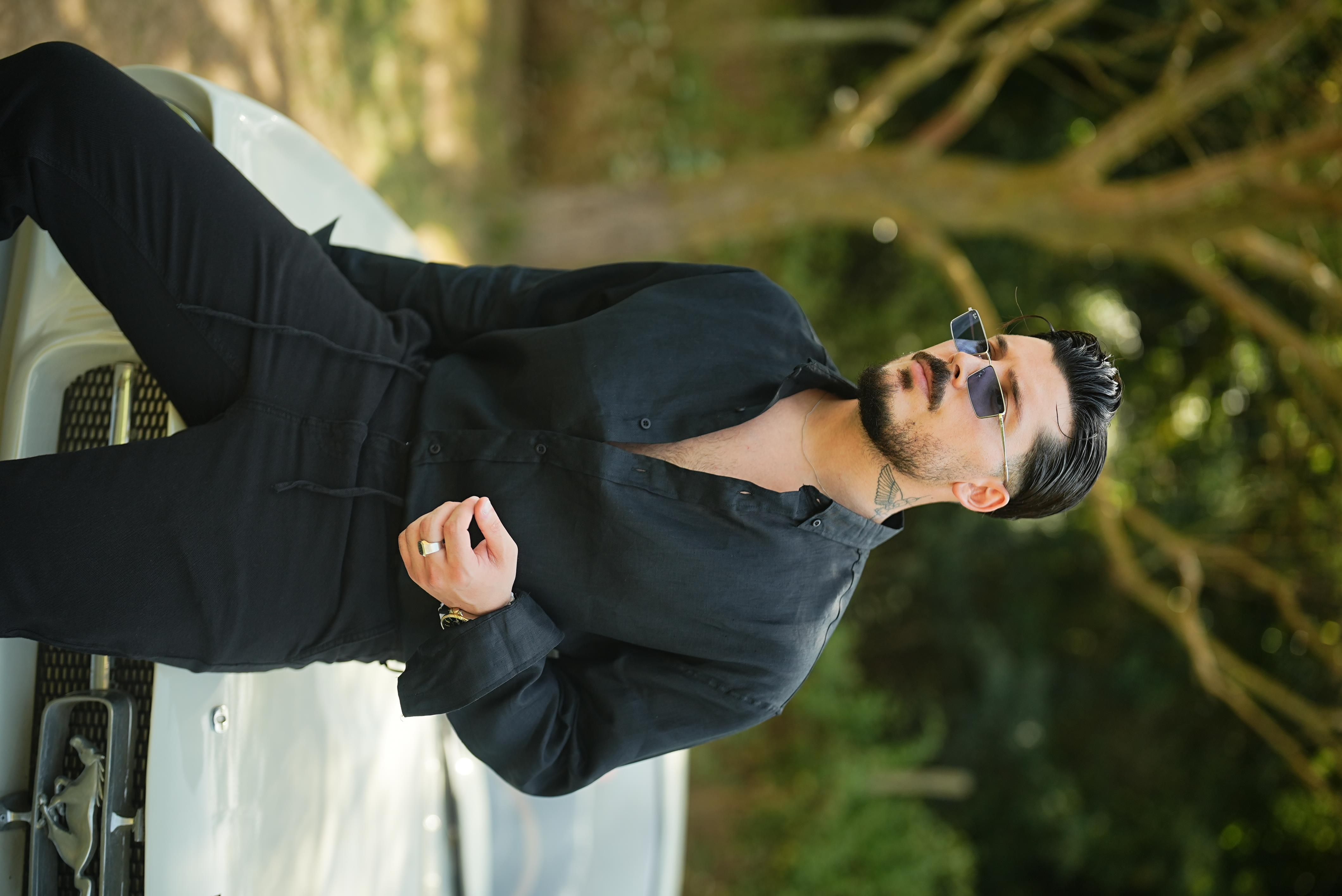 %100 Linen Oversize Gömlek Siyah