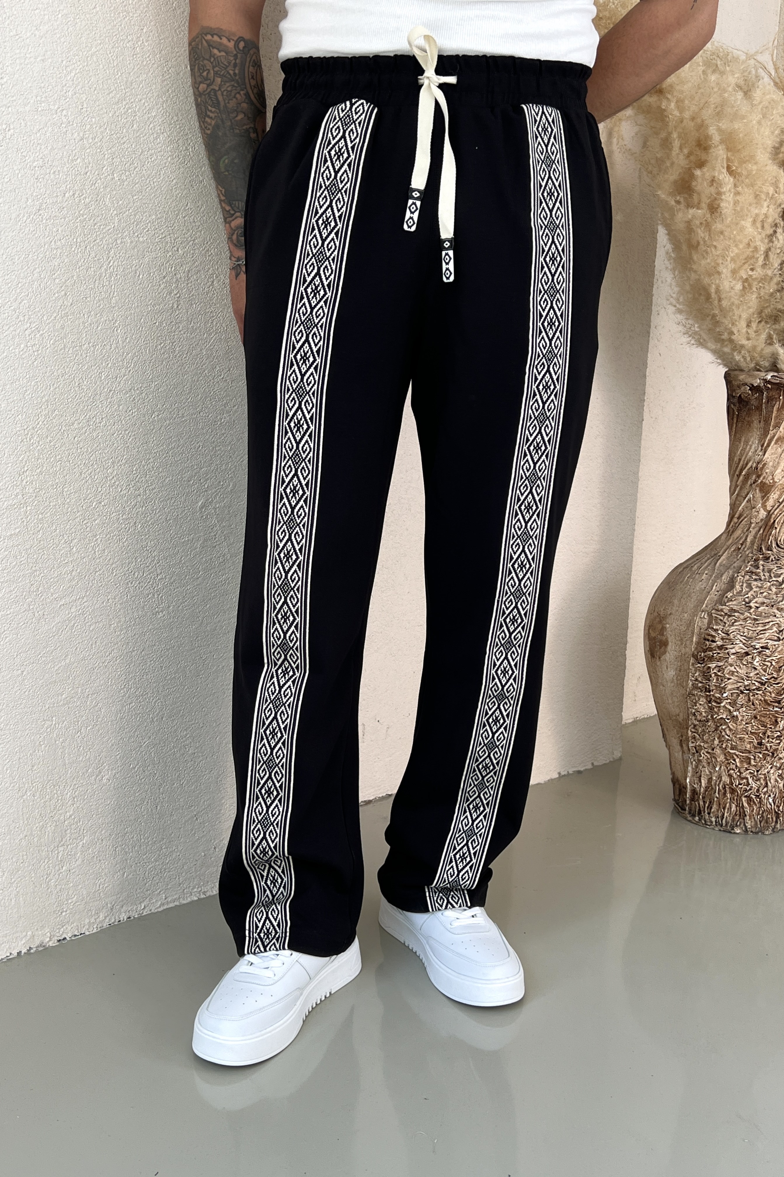 Baggy Etnik Desen Eşofman Siyah