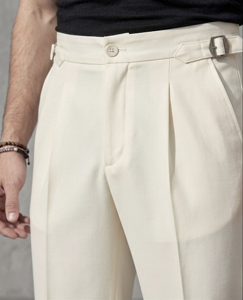 Baggy Kendinden Kemerli Kumaş Pantolon Krem