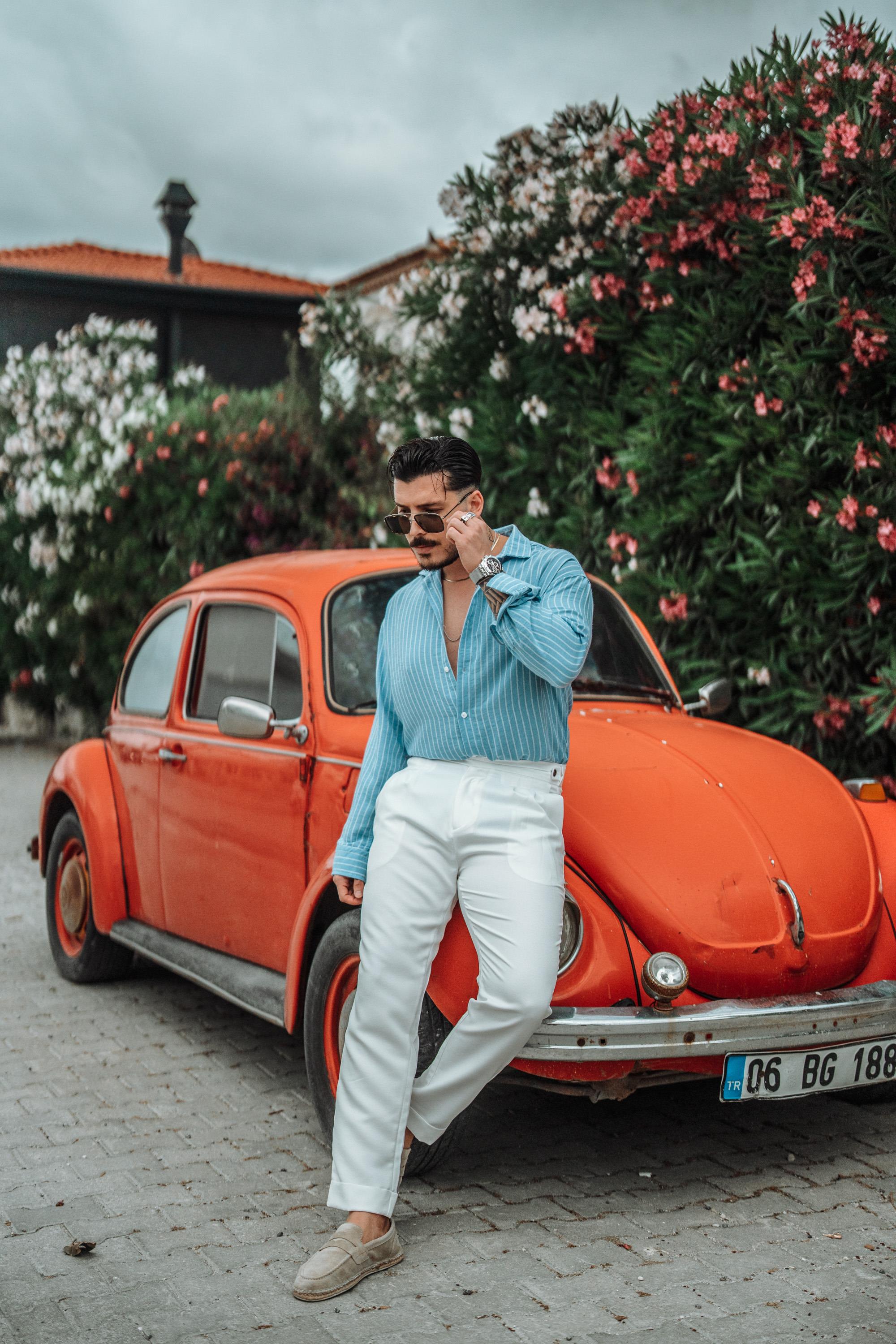 Basic Çizgili Gömlek Açık Mavi