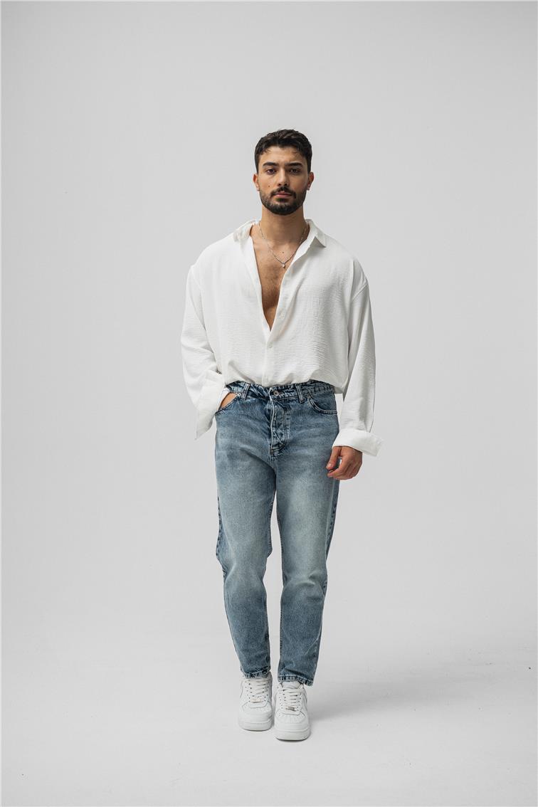 Basıc Mom Jean Yıkamalı Mavi