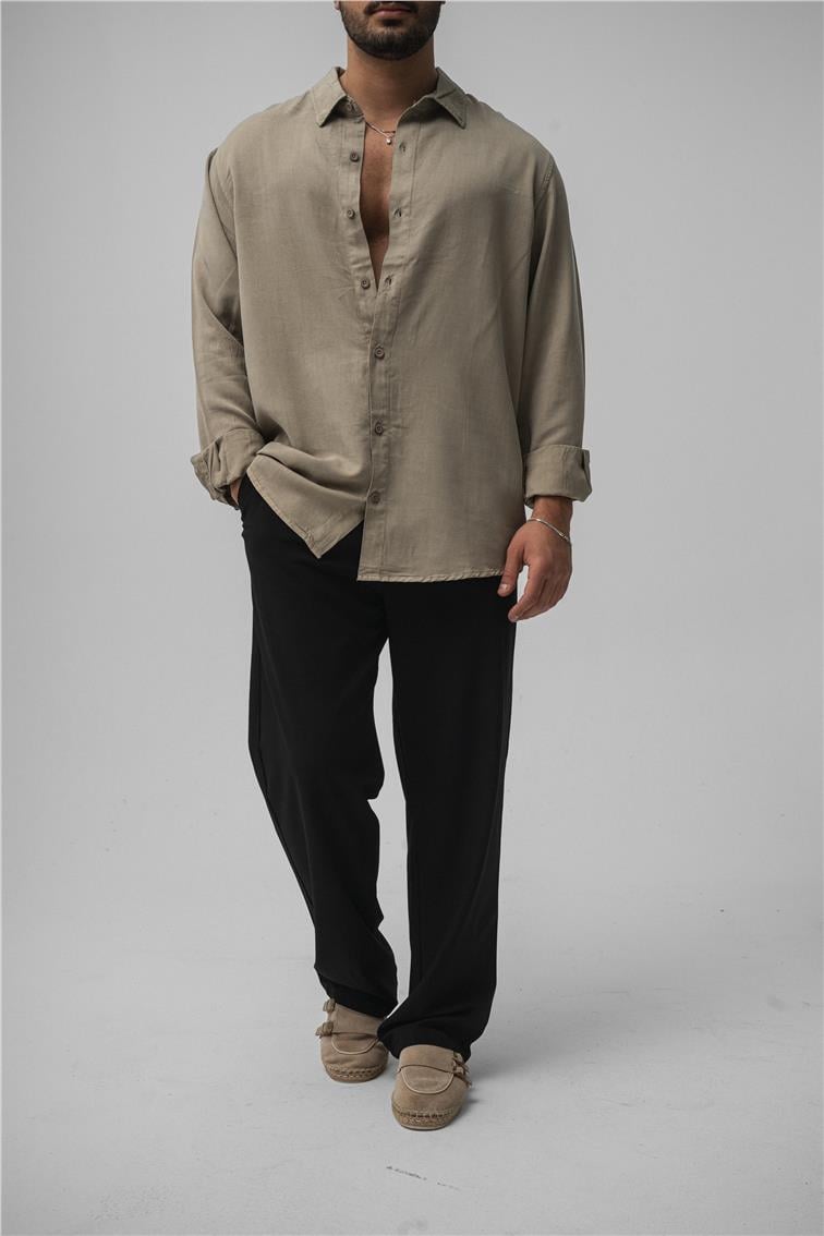 Basic Oversize Gömlek Bej