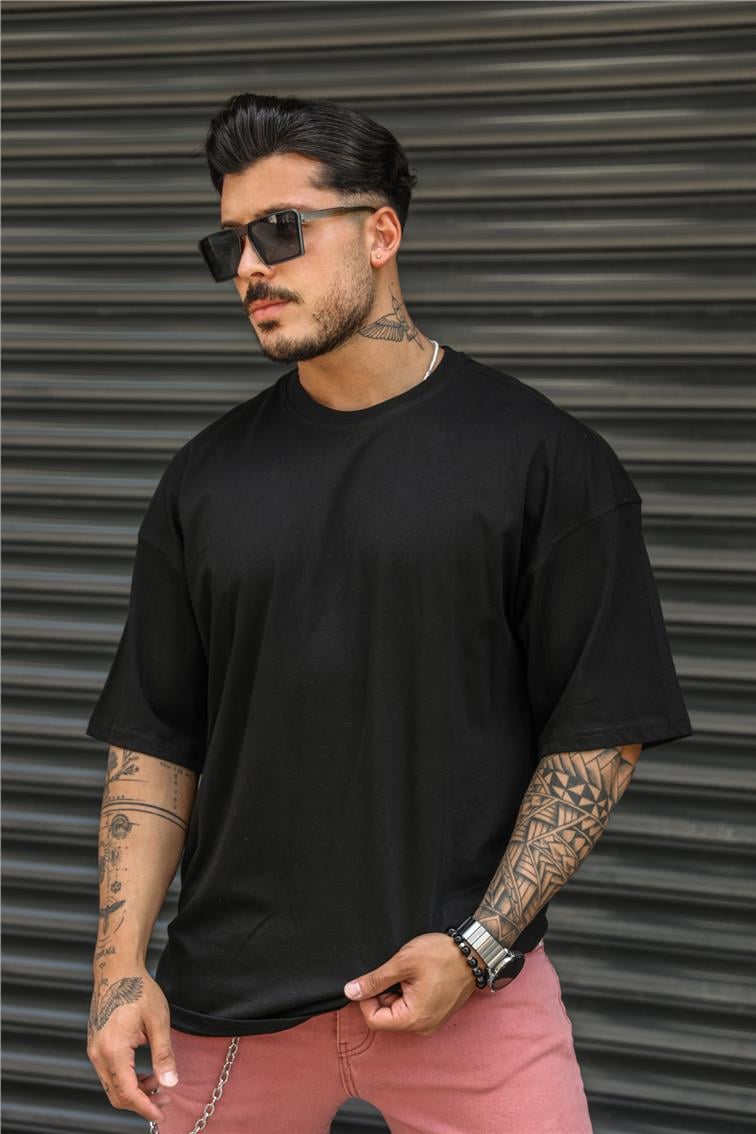 Bisiklet Yaka Oversize Dolgun Basic Tshırt Siyah