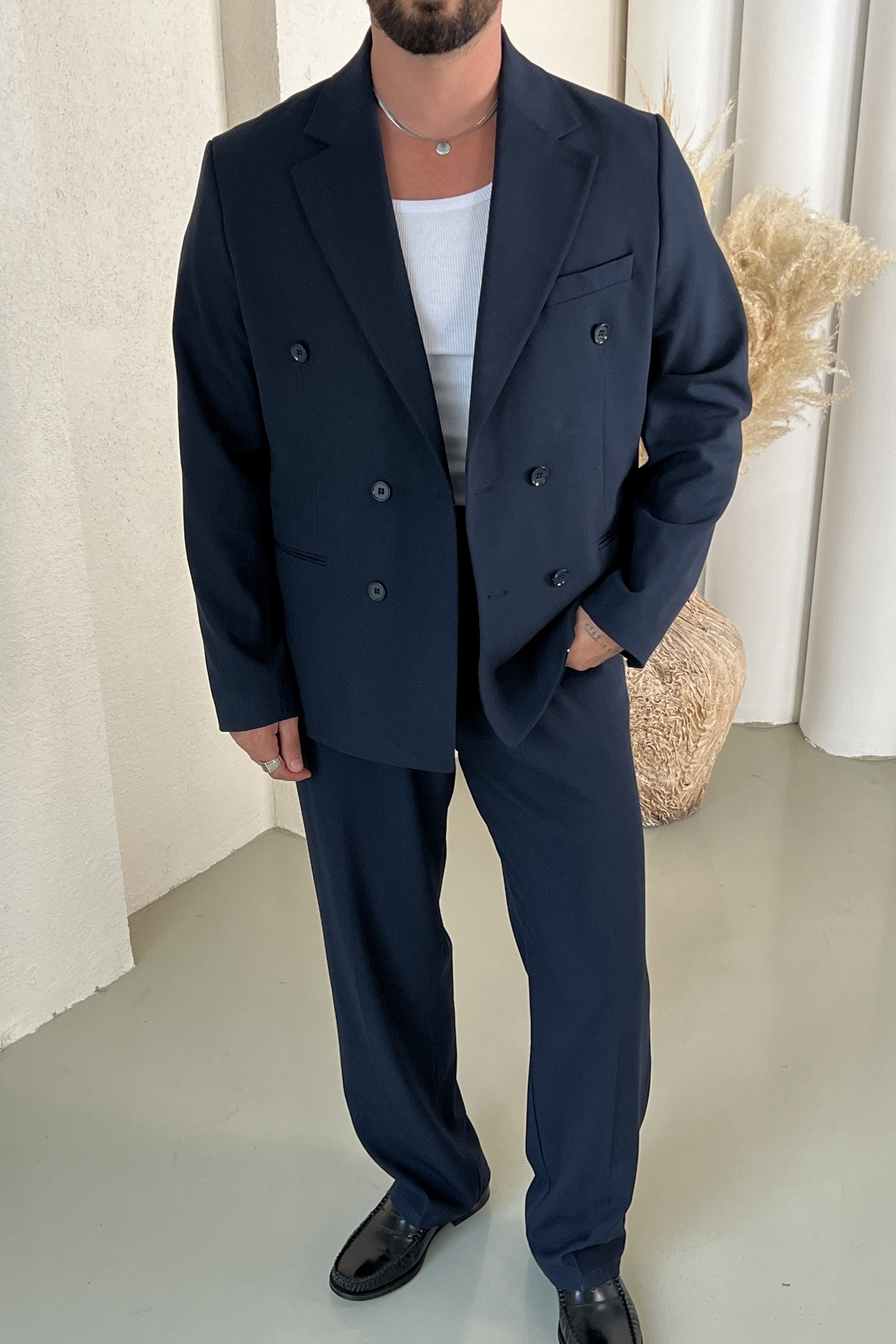 Casual Oversize Kruvaze Takım Lacivert