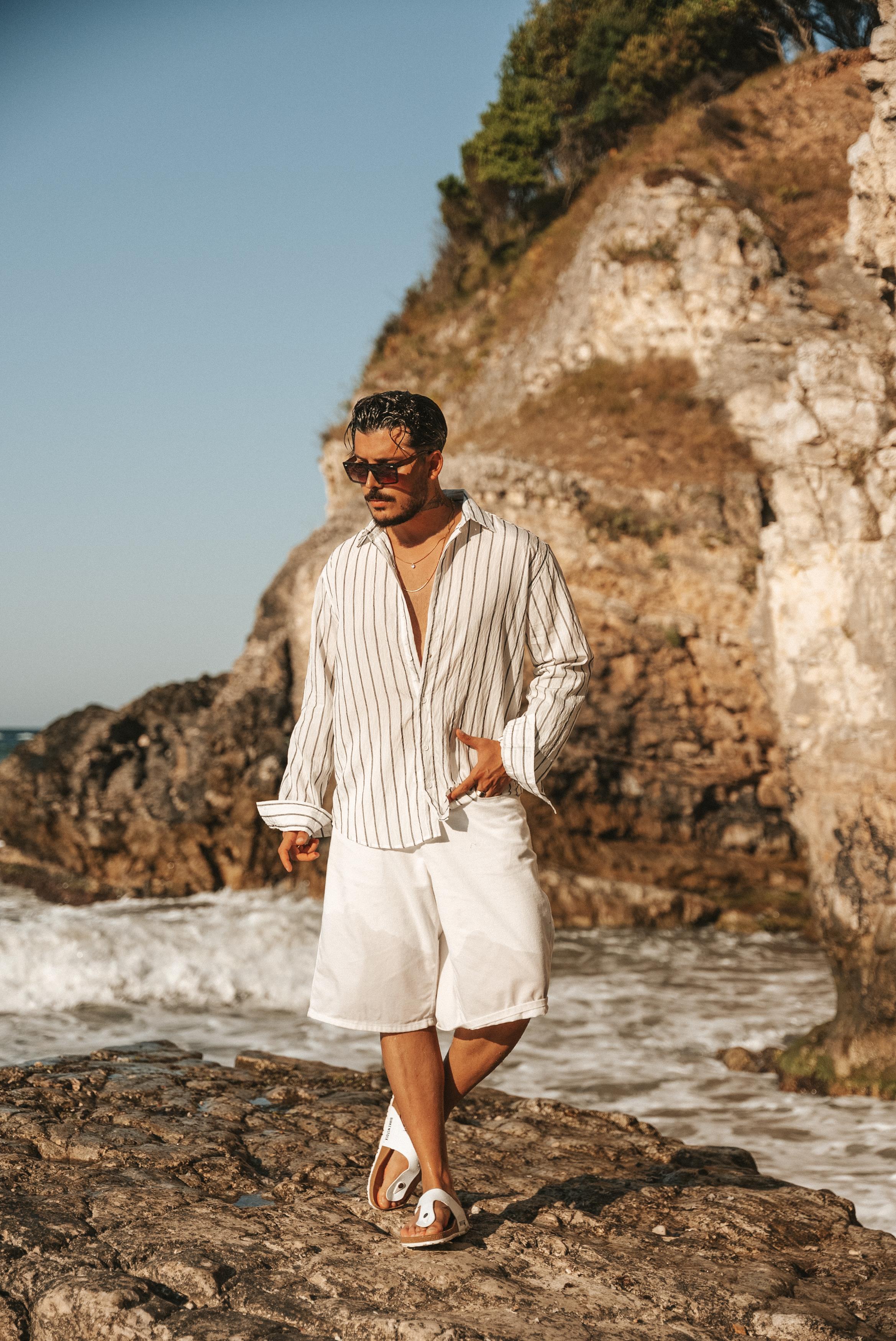 Çizgili Modal Oversize Gömlek White