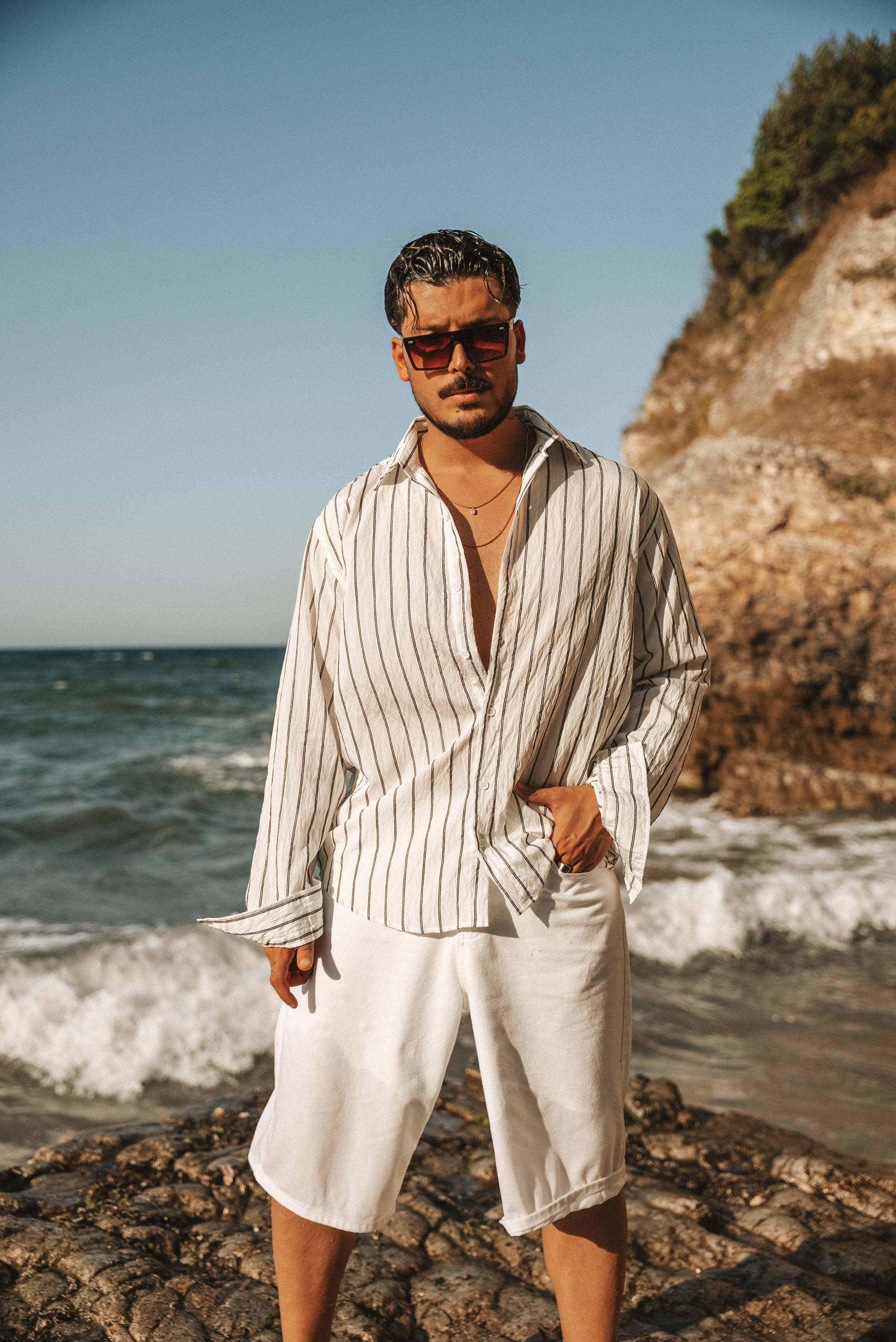 Çizgili Modal Oversize Gömlek White