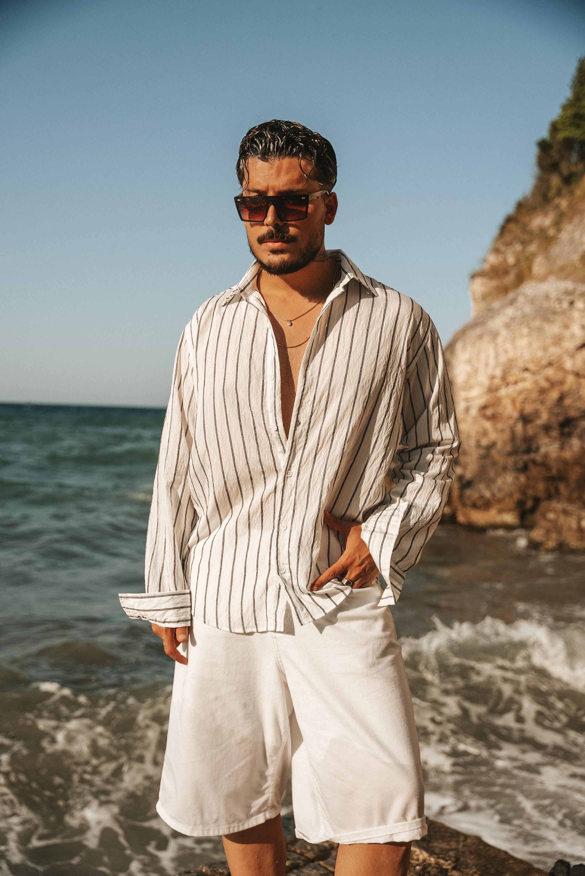 Çizgili Modal Oversize Gömlek White