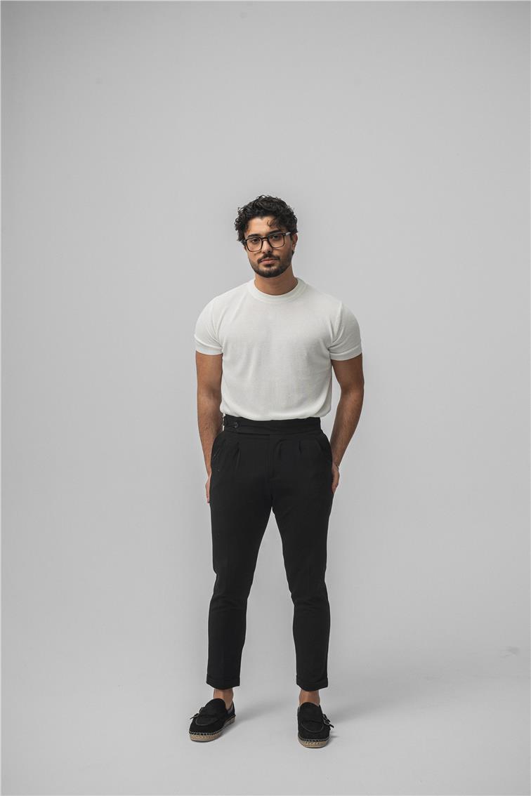 Dar Kalıp Örme T-Shirt Beyaz