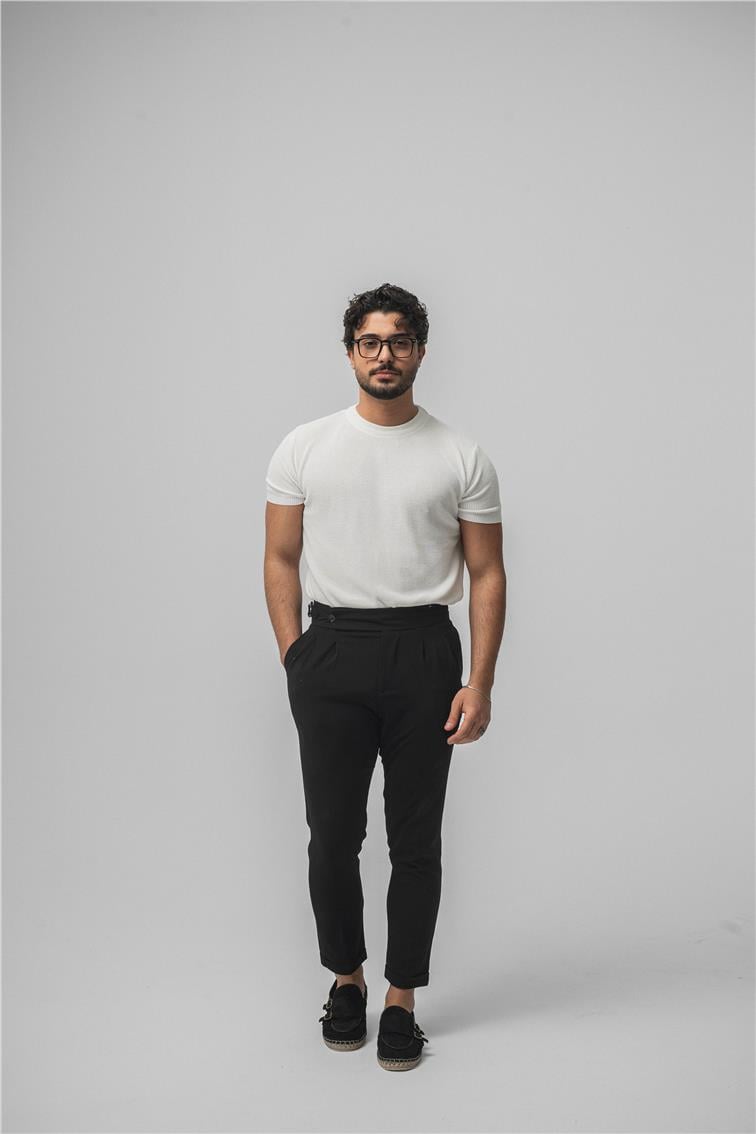 Dar Kalıp Örme T-Shirt Beyaz