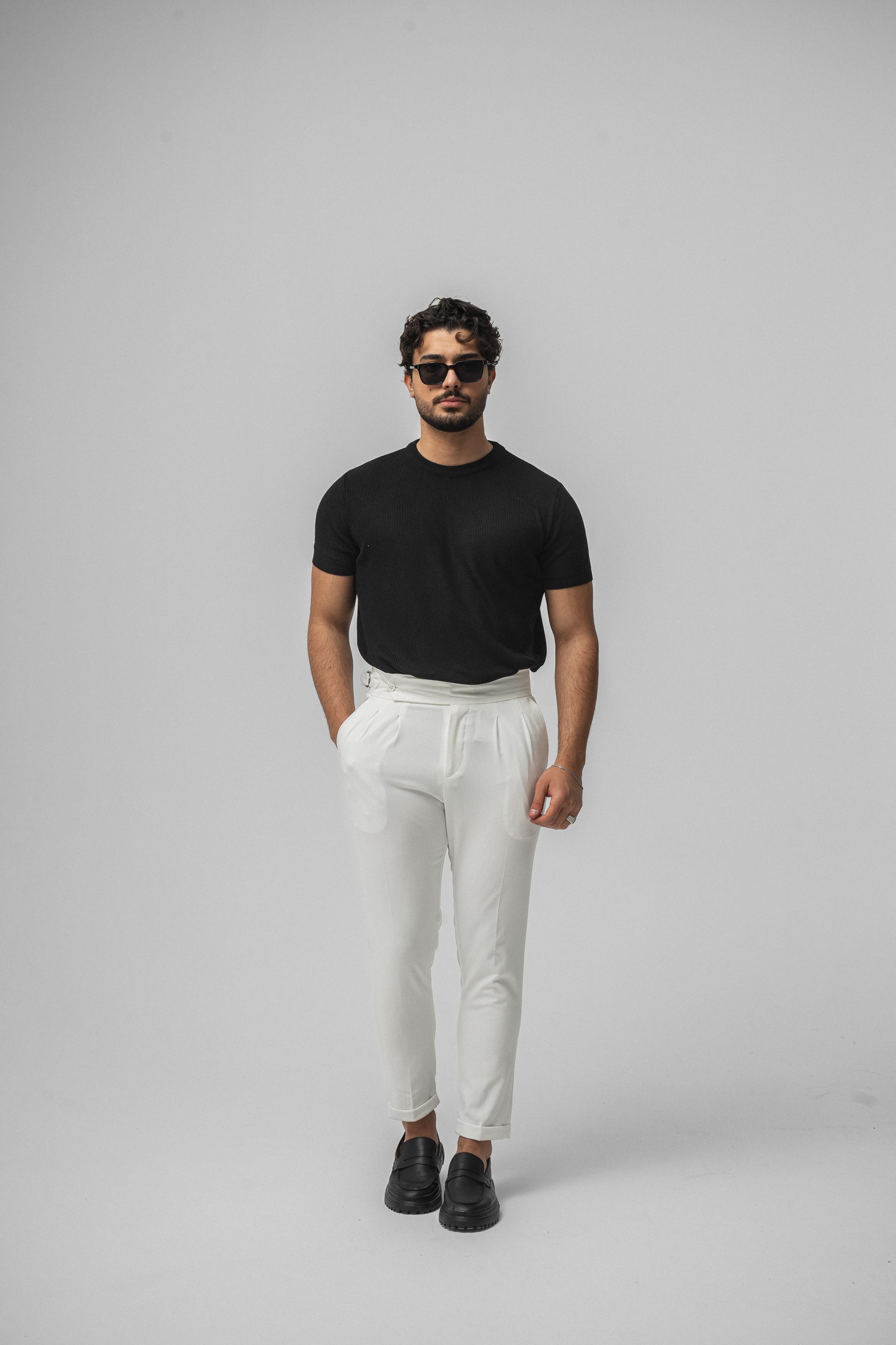 Dar Kalıp Örme T-Shirt Siyah