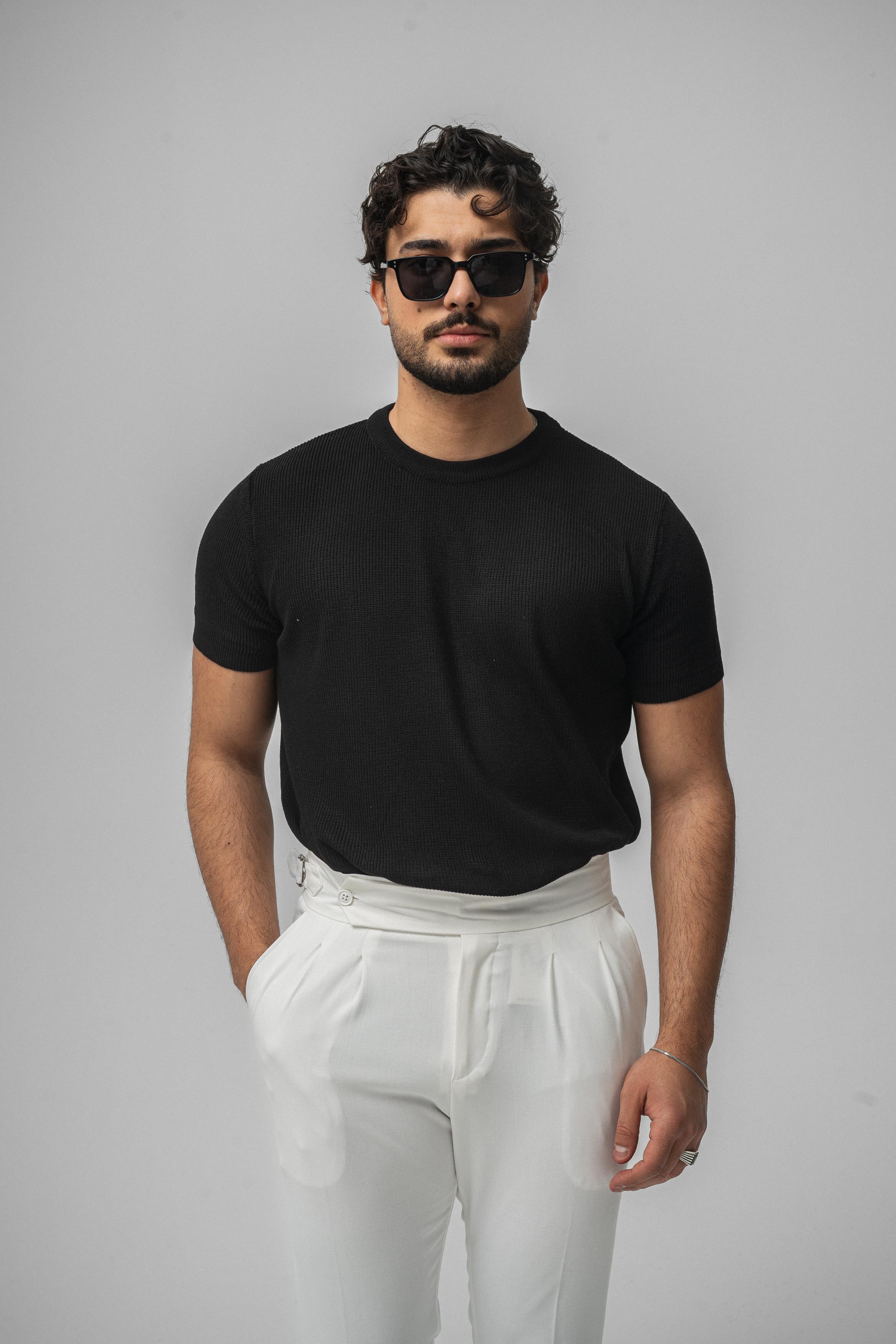 Dar Kalıp Örme T-Shirt Siyah