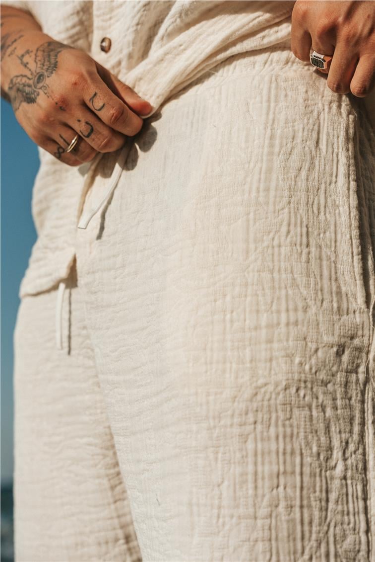 Desenli Baggy Eşofman Beyaz