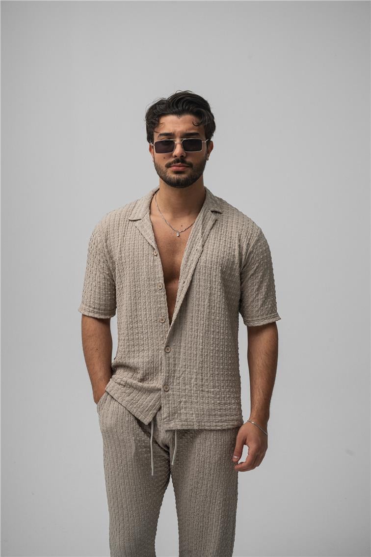 Dokulu Kumaş Oversize Gömlek Gri