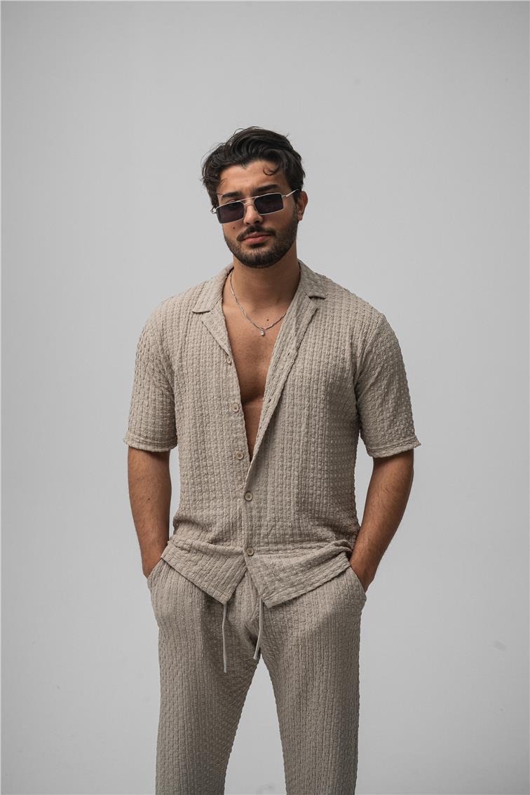 Dokulu Kumaş Oversize Gömlek Gri