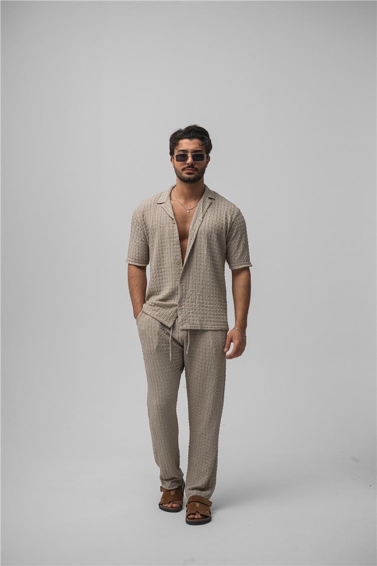 Dokulu Kumaş Oversize Gömlek Gri