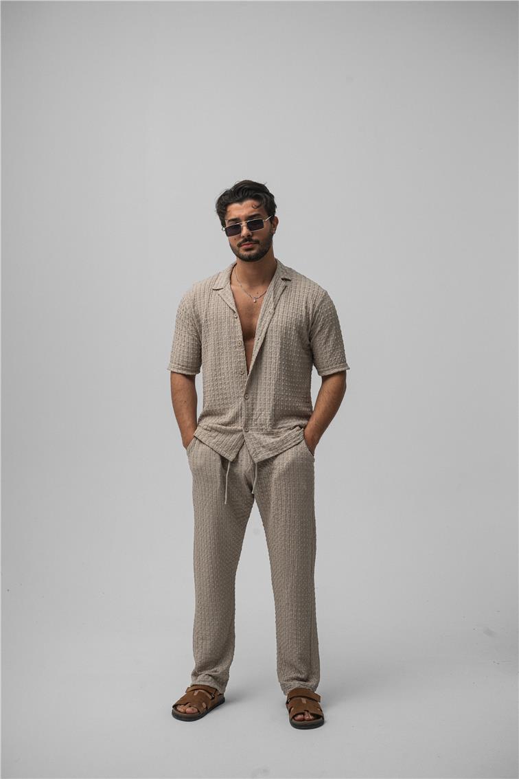 Dokulu Kumaş Oversize Gömlek Gri