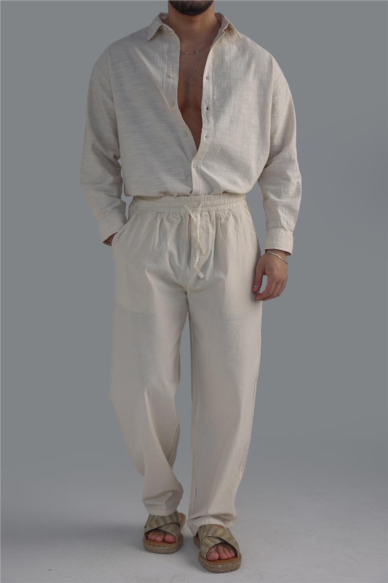 Dökümlü Baggy Pant. Ekru