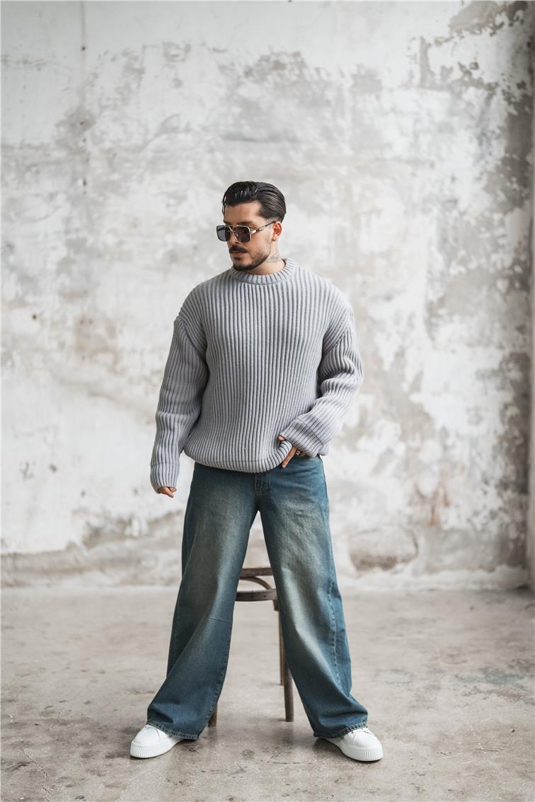 Dolgun Kumaş Oversize Kazak Gri