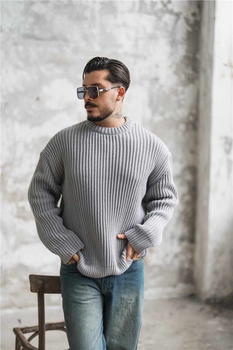 Dolgun Kumaş Oversize Kazak Gri