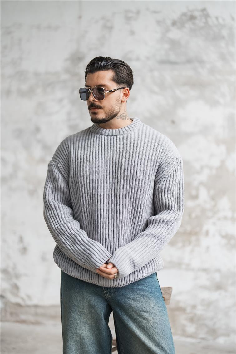 Dolgun Kumaş Oversize Kazak Gri