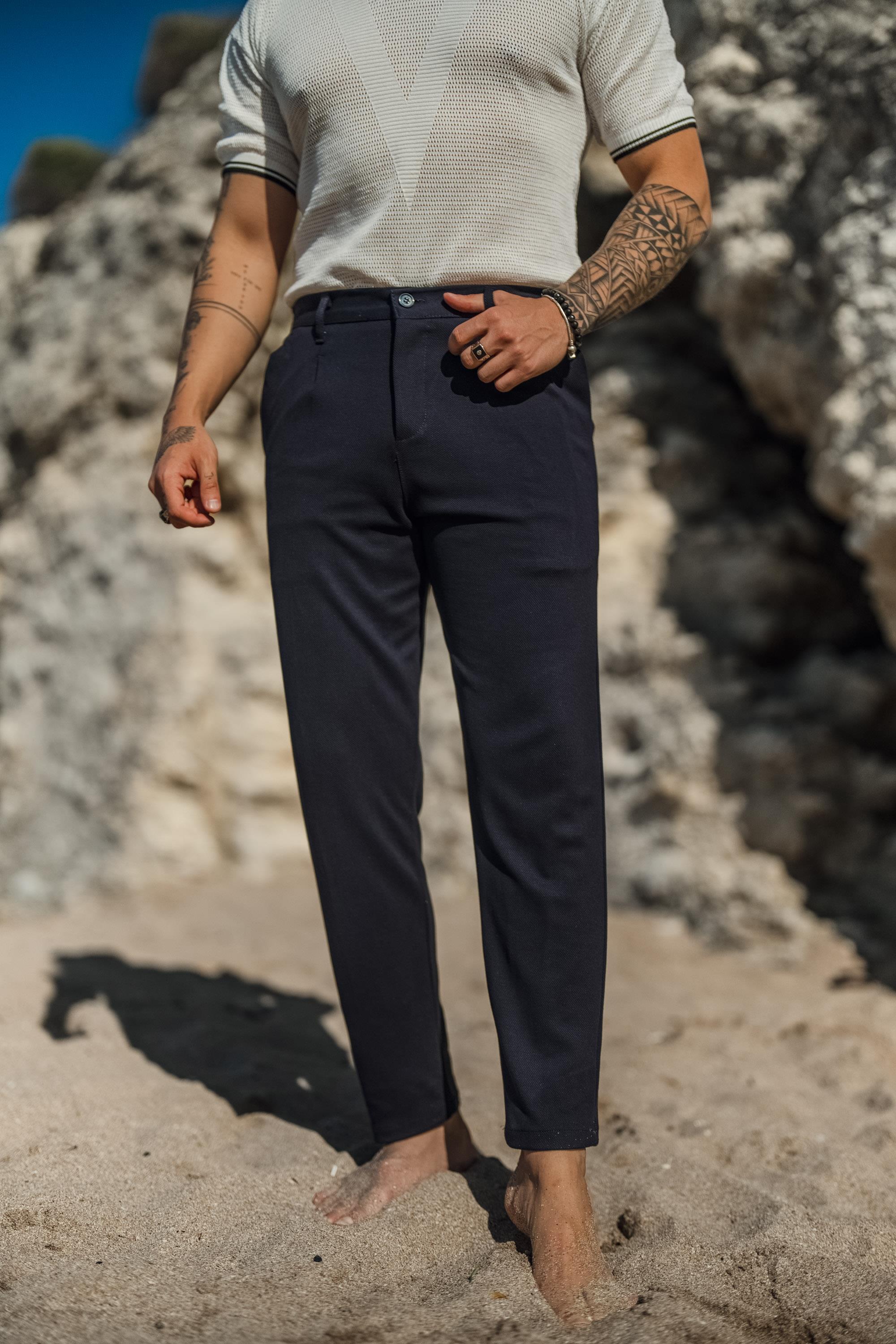 Düğmeli Kanvas Kalem Pantolon Lacivert