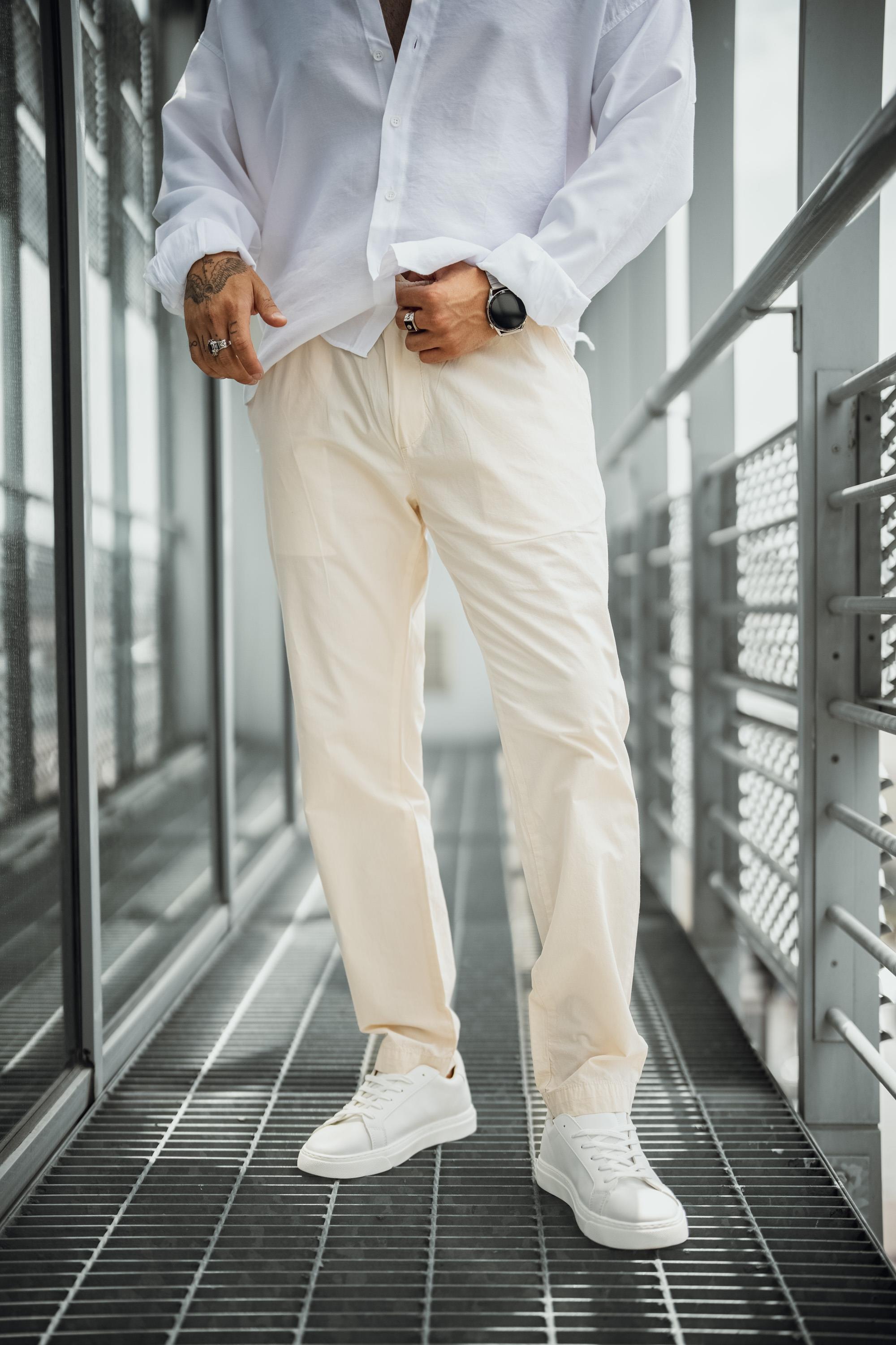 Düz Pamuklu Boyfriend Pantolon Krem