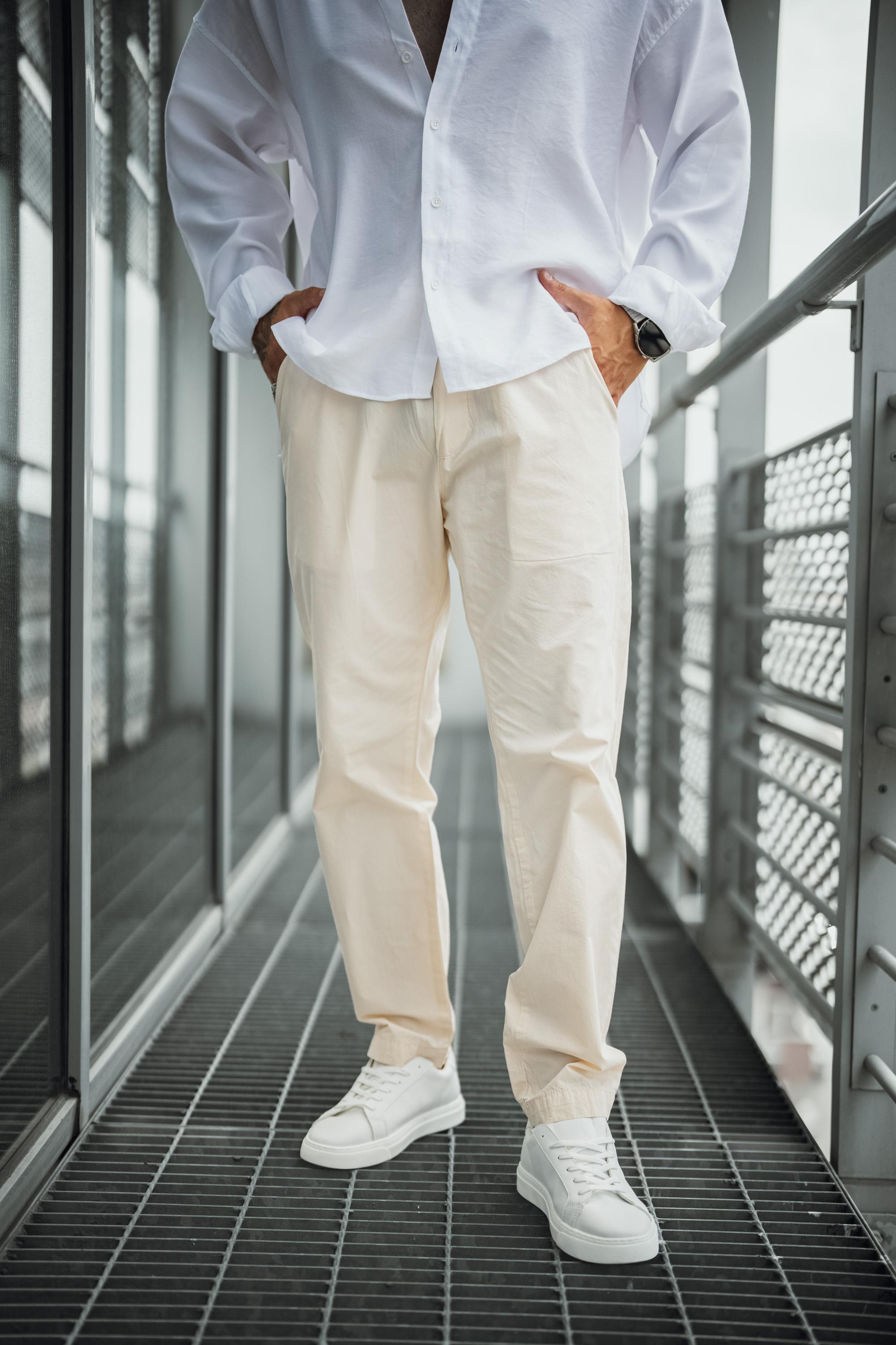 Düz Pamuklu Boyfriend Pantolon Krem