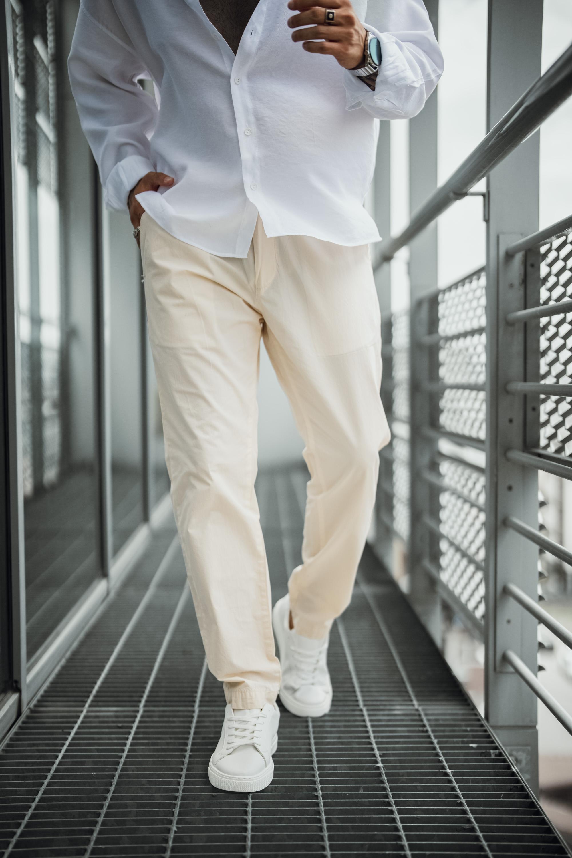 Düz Pamuklu Boyfriend Pantolon Krem