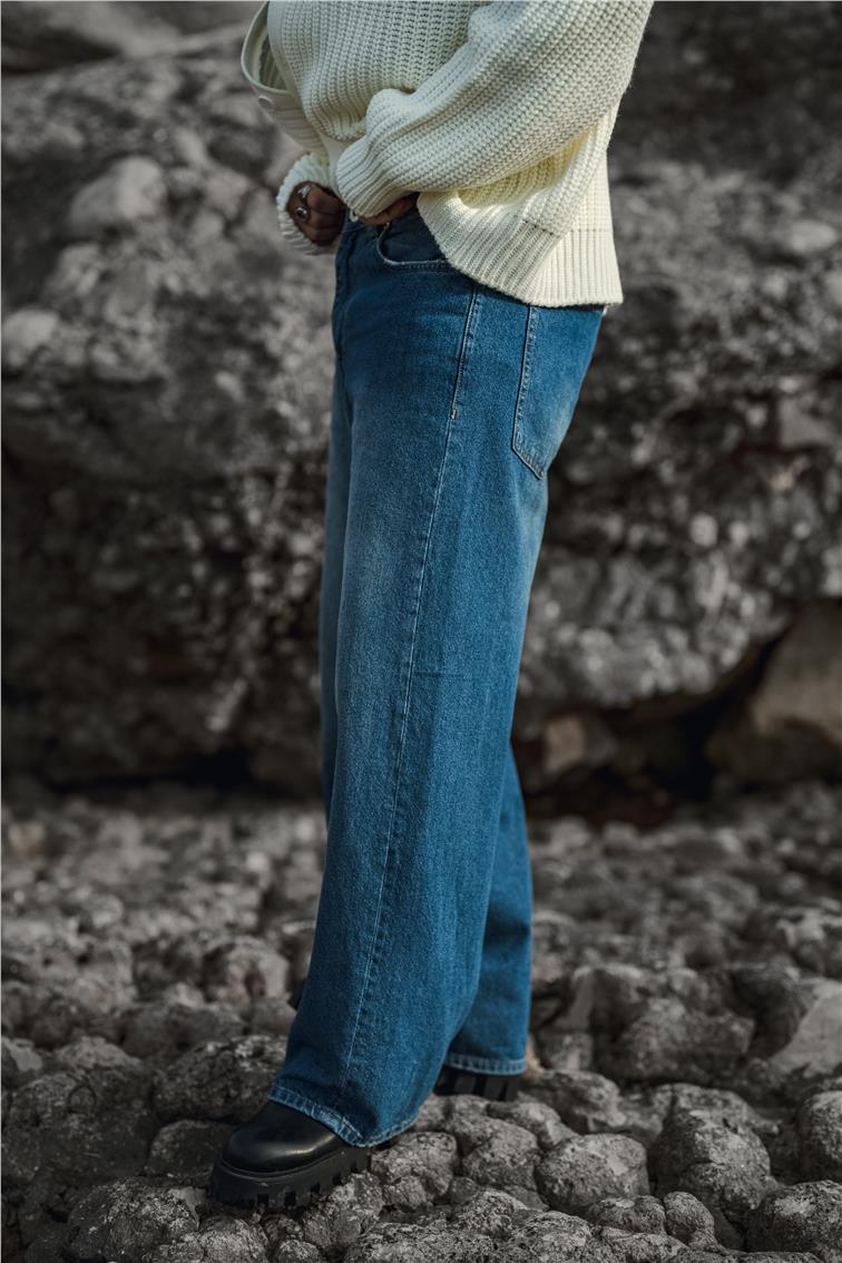 Ekstra Bol Baggy Jean Koyu Mavi