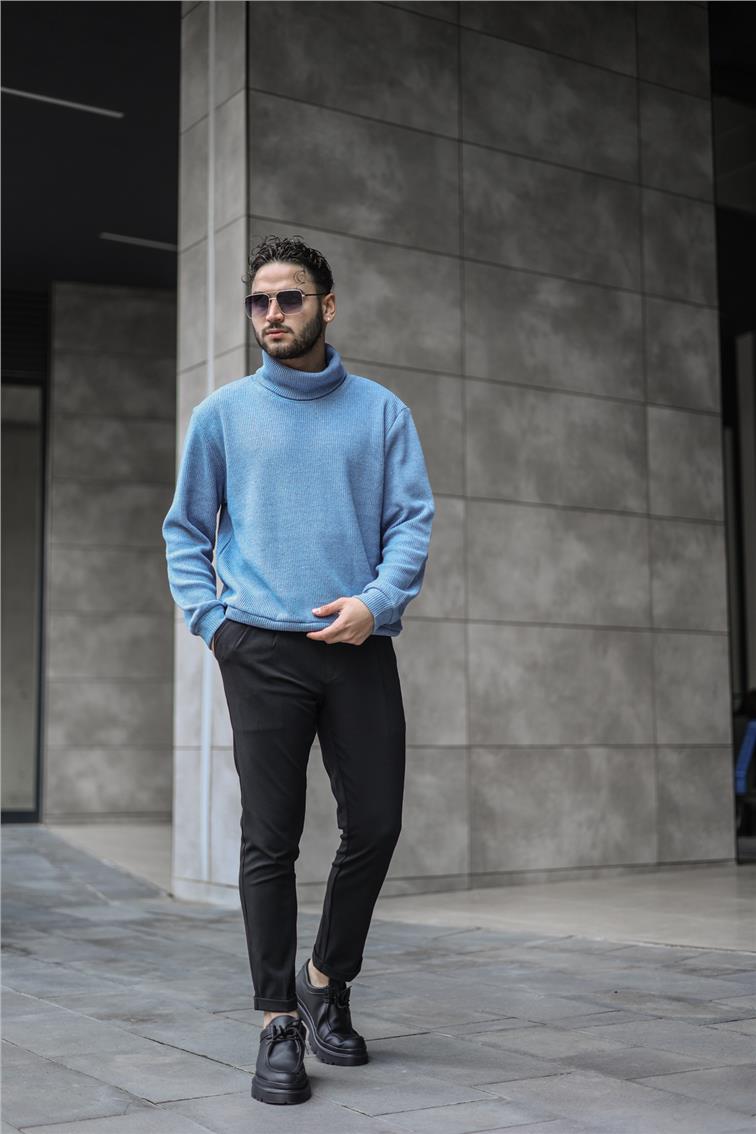 Geniş Ribanalı Oversize Boğazlı Kazak İndigo