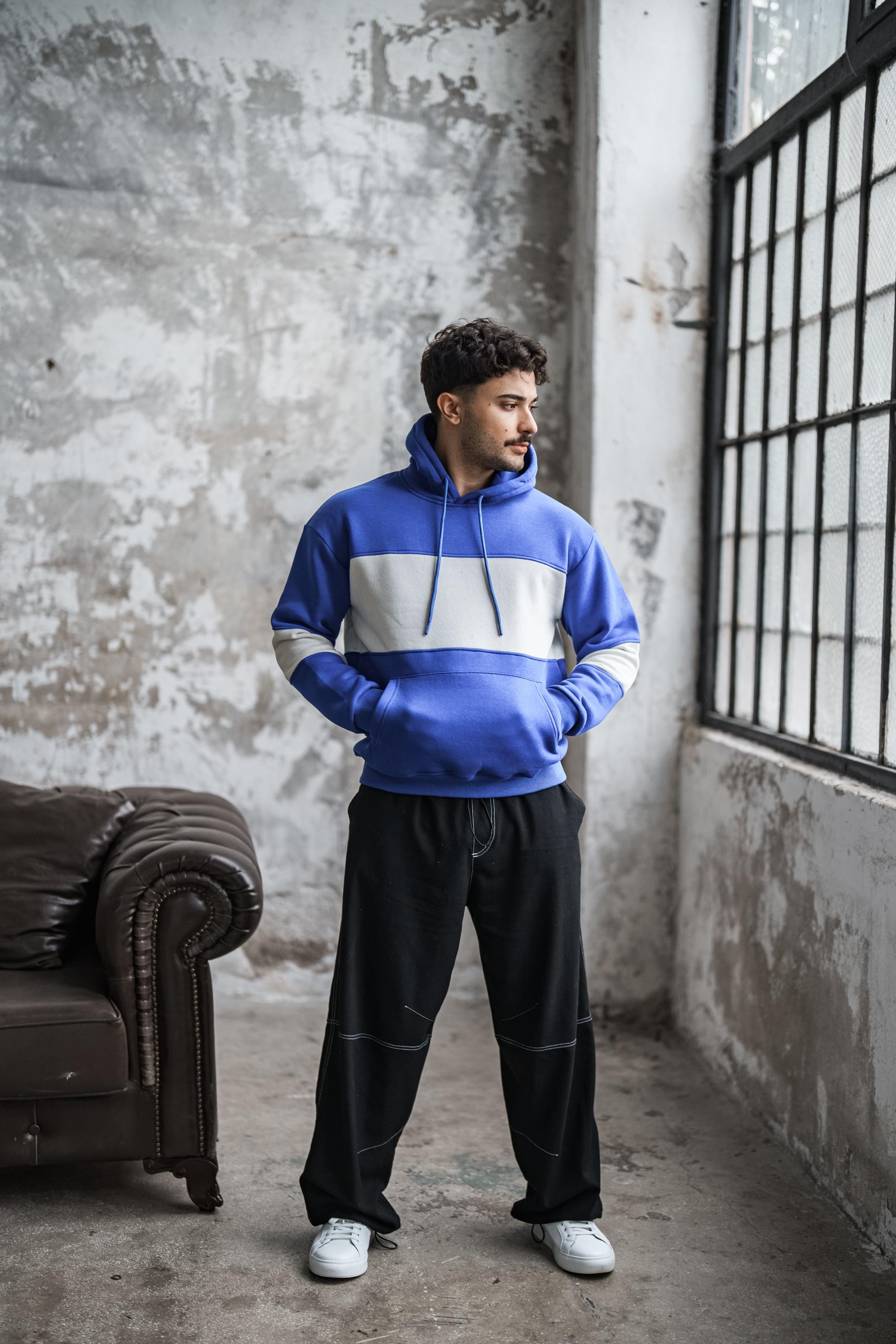 İki İplik Renkli Oversize Sweatshirt Koyu Mavi