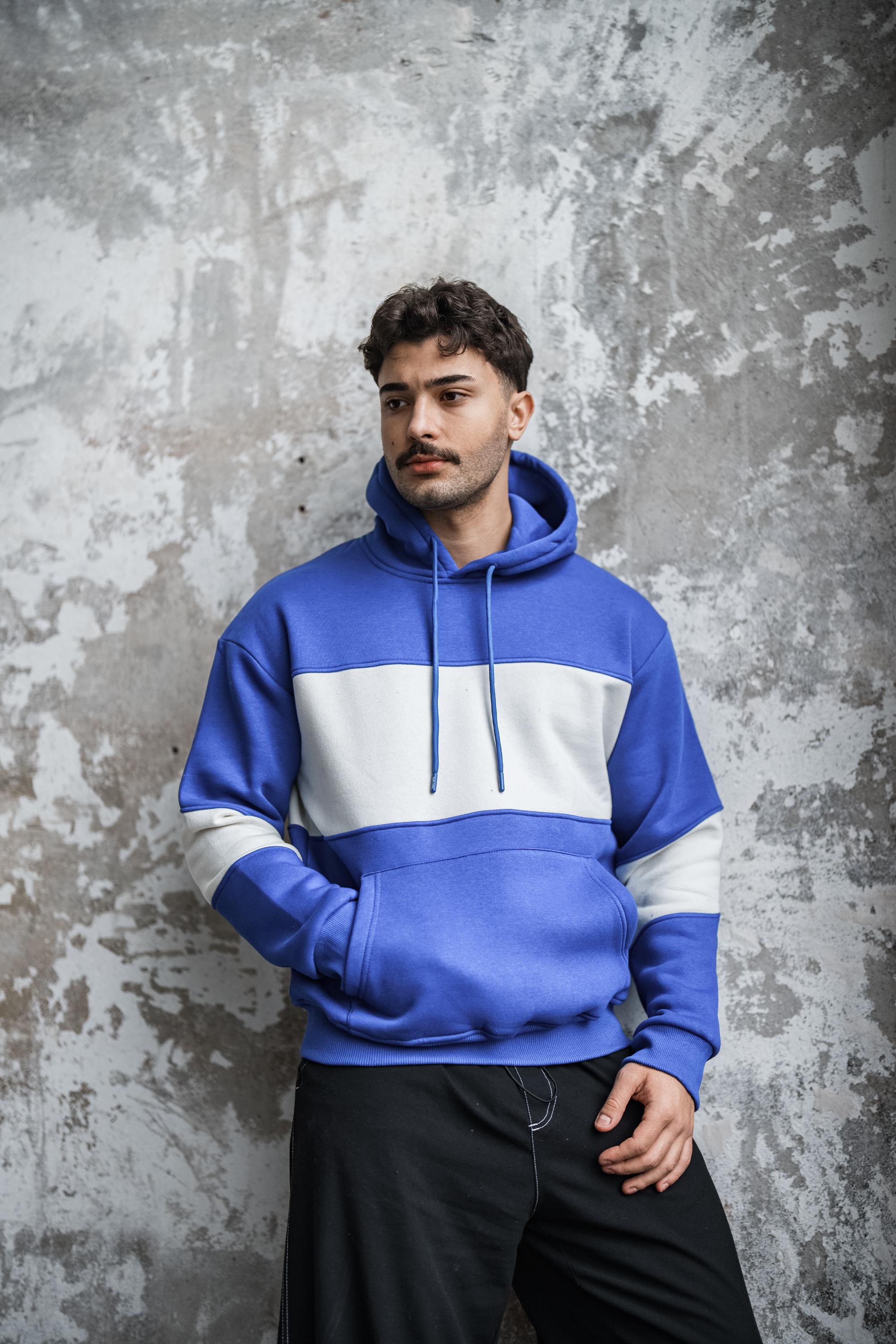 İki İplik Renkli Oversize Sweatshirt Koyu Mavi