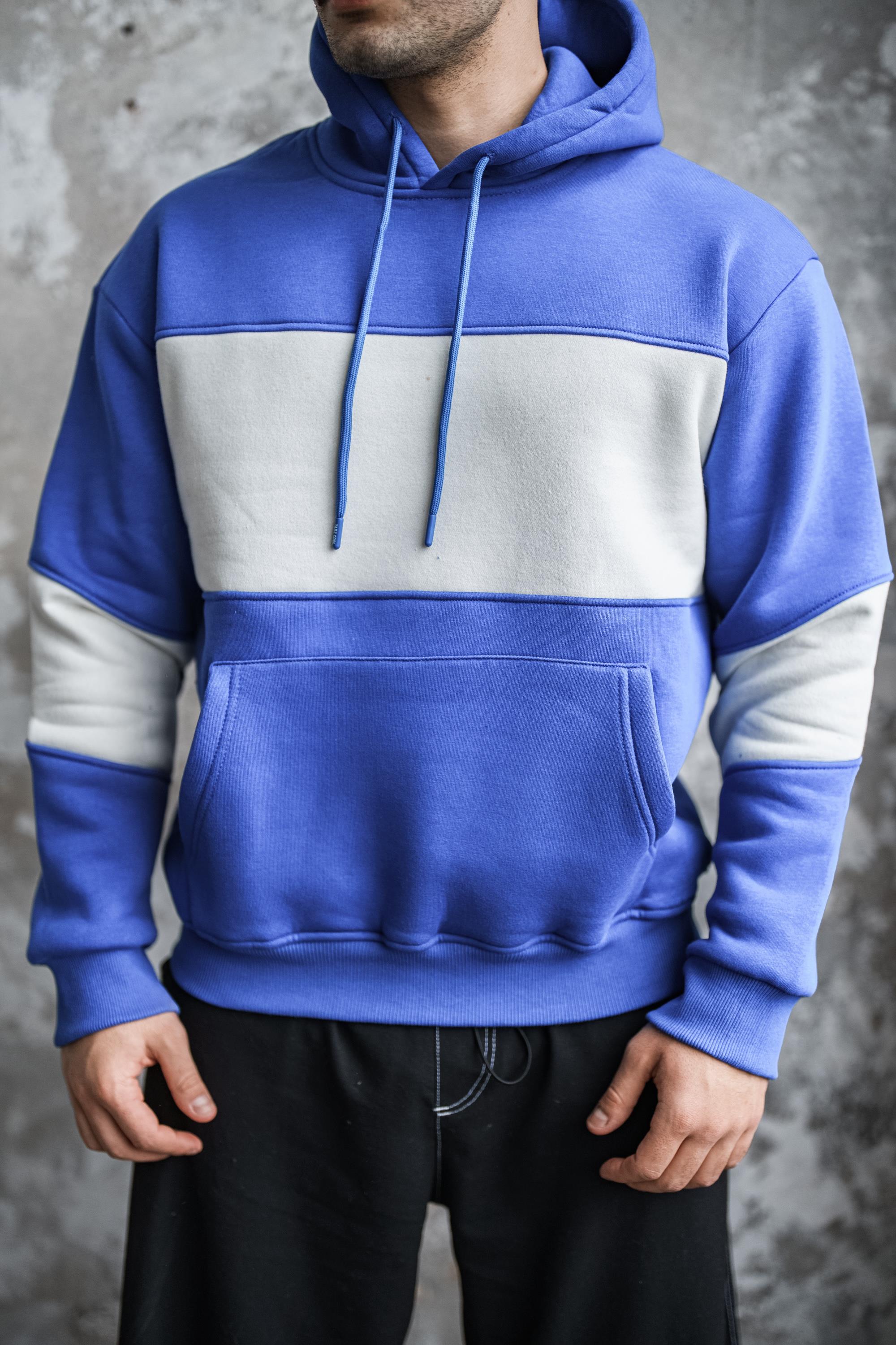 İki İplik Renkli Oversize Sweatshirt Koyu Mavi